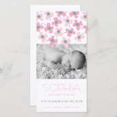 スウィートピンクデイジーベビーガール誕生のお知らせ 案内状 (正面/裏面)