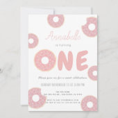 スウィートピンクドーナツ女の子1st誕生日 招待状 (正面)