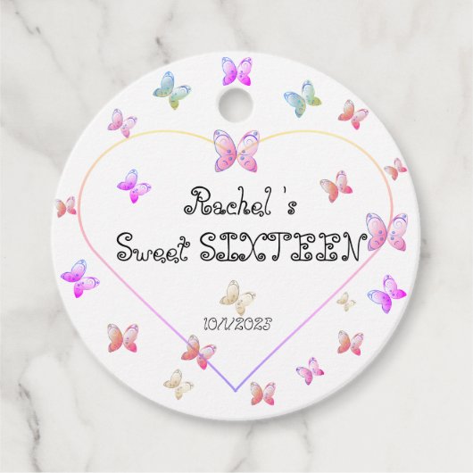 スウィートピンクハート蝶スウィート16誕生日 フェイバータグ (正面)