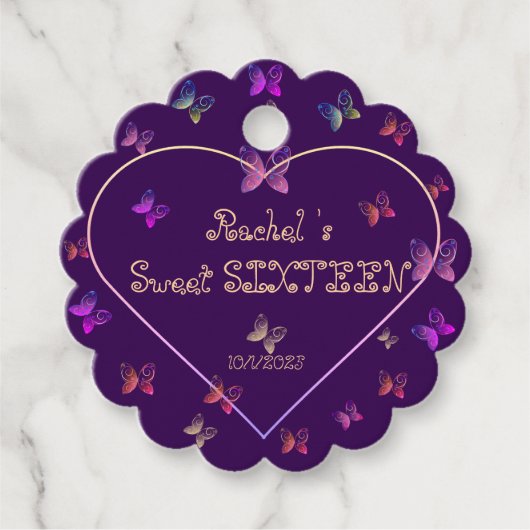 スウィートピンクハート蝶スウィート16誕生日 フェイバータグ (正面)