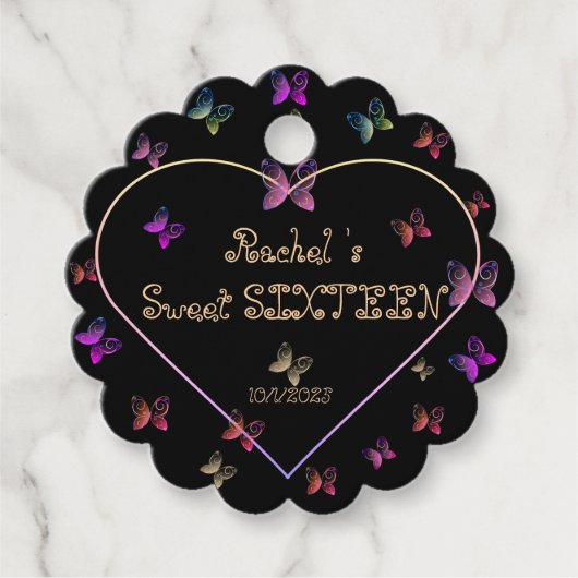 スウィートピンクハート蝶スウィート16誕生日 フェイバータグ (正面)