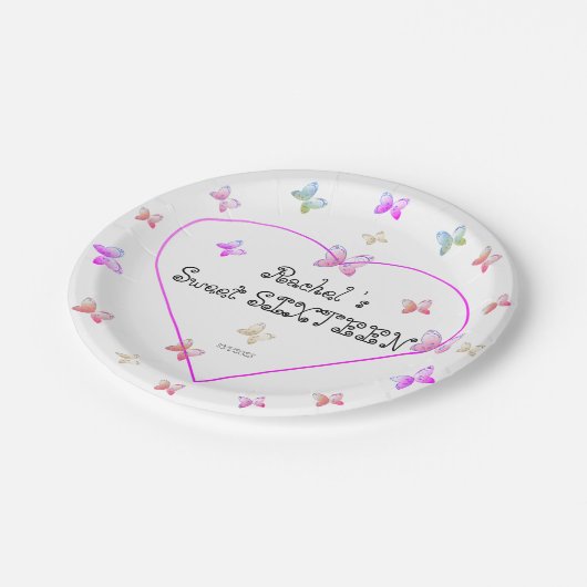 スウィートピンクハート蝶スウィート16誕生日 ペーパープレート (アングル)