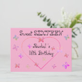 スウィートピンクハート蝶スウィート16誕生日 招待状 (スタンド正面)