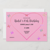 スウィートピンクハート蝶スウィート16誕生日 招待状 (裏面)