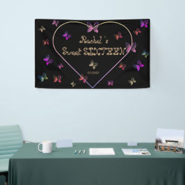 スウィートピンクハート蝶スウィート16誕生日 横断幕