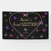 スウィートピンクハート蝶スウィート16誕生日 横断幕 (横)
