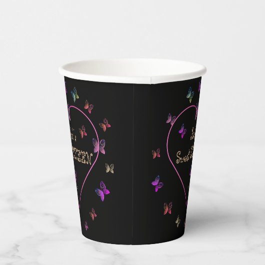 スウィートピンクハート蝶スウィート16誕生日 紙コップ (右)