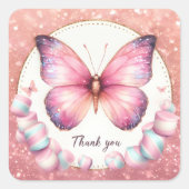 スウィートピンクバタフライありがとうステッカー –  スクエアシール (正面)