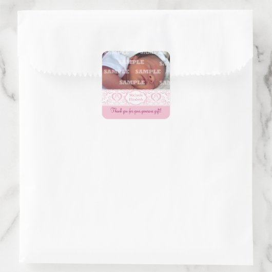 スウィートピンクバンドベビーサンキューステッカー スクエアシール (バッグ)