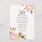 スウィートピンクフローラスクリプト30th誕生日招待状 招待状 (正面/裏面)