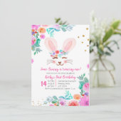 スウィートピンクフローラバニー1歳の誕生日 招待状 (スタンド正面)