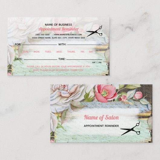 スウィートピンクブロッサムフローラヘアサロンアポイントメント 予約カード (正面/裏面)