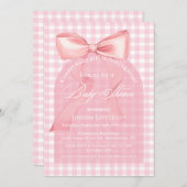 スウィートピンクボウジンガムクラシックスクリプトガールシャワー 招待状 (正面/裏面)