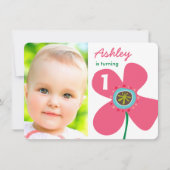 スウィートピンクポップ・アートのデイジーシックなフォトガール1st誕生日 招待状 (正面)