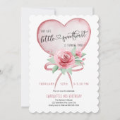 スウィートピンクローズフローラガールズハート誕生日 招待状 (正面)