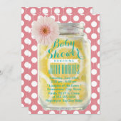 スウィートピンク水玉模様メイスンジャーブベビーシャワー 招待状 (正面/裏面)