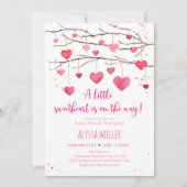 スウィートピンク赤いハートベビーシャワー 招待状 (正面)