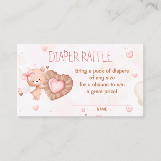 スウィートピンク赤ちゃんシャワーおむつラッフルカード エンクロージャーカード (正面)