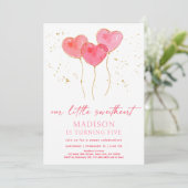 スウィートピンク金ゴールドハートバルーン誕生日 招待状 (スタンド正面)