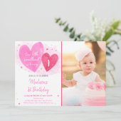 スウィートピンク金ゴールドハートファースト誕生日 招待状 (スタンド正面)