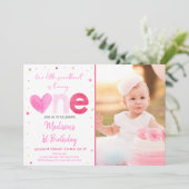 スウィートピンク金ゴールドハートファースト誕生日 招待状 (スタンド正面)