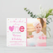 スウィートピンク金ゴールドハートファースト誕生日 招待状 (スタンド正面)