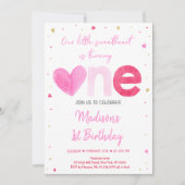 スウィートピンク金ゴールドハートファースト誕生日 招待状 (正面)