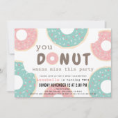 スウィートピンク&ミントグリーンスプリンクルズドーナツ誕生日 招待状 (正面)