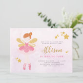 スウィートピンク&金ゴールドバレリナフェアリー誕生日インビタット 招待状 (スタンド正面)