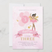 スウィートピンク&金ゴールドバレリナフェアリー誕生日インビタット 招待状 (正面)