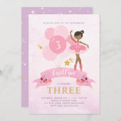 スウィートピンク&金ゴールドバレリーナ誕生日招待状 招待状 (正面/裏面)