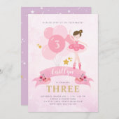 スウィートピンク&金ゴールドバレリーナ誕生日招待状 招待状 (正面/裏面)