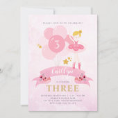 スウィートピンク&金ゴールドバレリーナ誕生日招待状 招待状 (正面)