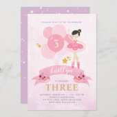 スウィートピンク&金ゴールドバレリーナ誕生日招待状 招待状 (正面/裏面)