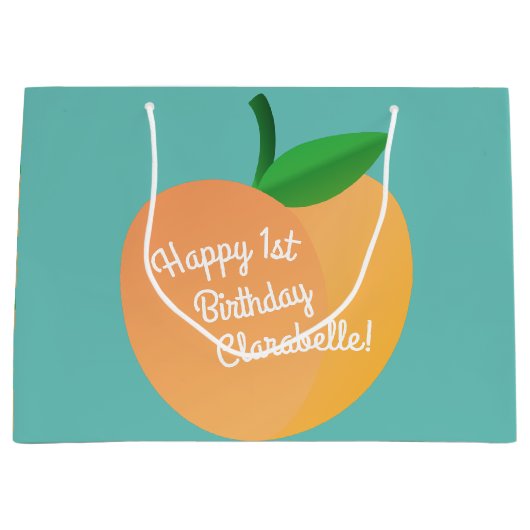 スウィートピーチキュートフルーツ1st誕生日パーティーテーマ ラージペーパーバッグ (正面)