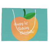 スウィートピーチキュートフルーツ1st誕生日パーティーテーマ ラージペーパーバッグ (裏面)