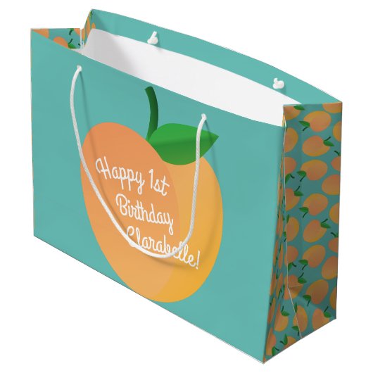 スウィートピーチキュートフルーツ1st誕生日パーティーテーマ ラージペーパーバッグ (裏面アングル)
