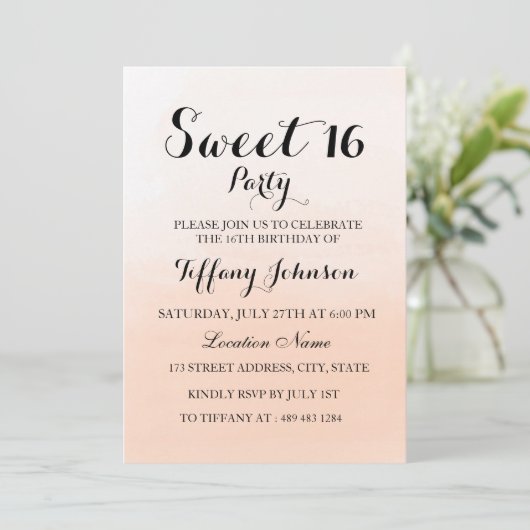 スウィートピーチグラデーションパステルスウィート16パーティの招待状 招待状 (スタンド正面)