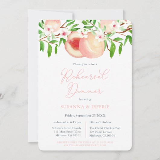 スウィートピーチサザンズ結婚リハーサルディナー 招待状 (正面)