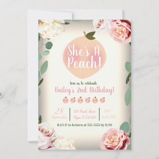 スウィートピーチサザンチャームフローラ誕生日パーティー 招待状 (正面)