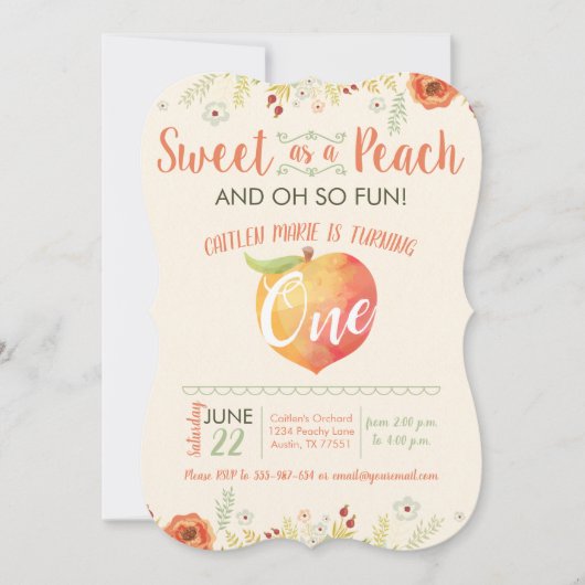 スウィートピーチフローラファースト誕生日招待状 招待状 (正面)