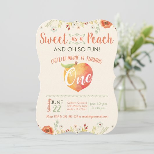 スウィートピーチフローラファースト誕生日招待状 招待状 (スタンド正面)