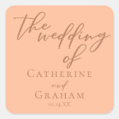 スウィートピーチミニマリストスクリプト夏結婚の スクエアシール (正面)