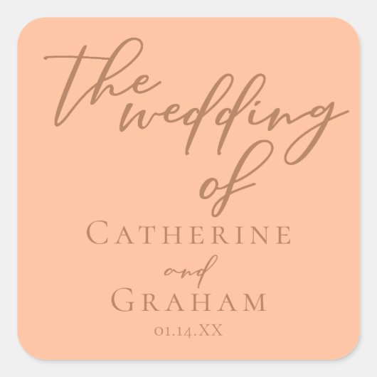 スウィートピーチミニマリストスクリプト夏結婚の スクエアシール (正面)