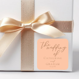 スウィートピーチミニマリストスクリプト夏結婚の スクエアシール