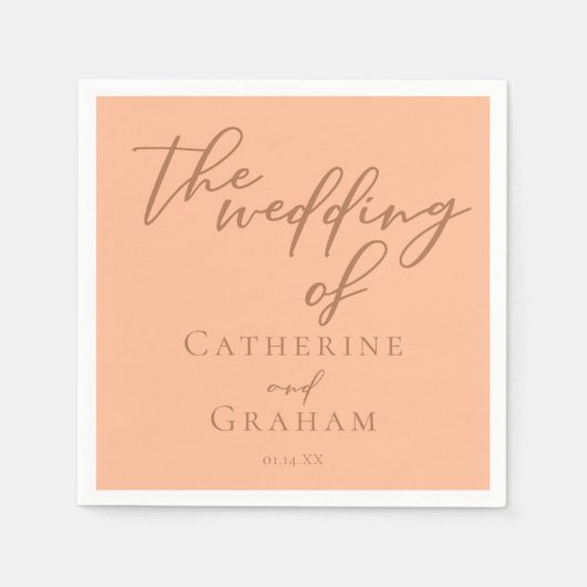 スウィートピーチミニマリストスクリプト夏結婚の スタンダードカクテルナプキン (正面)