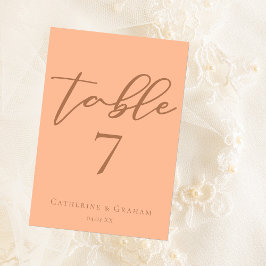スウィートピーチミニマリストスクリプト夏結婚の テーブルナンバー