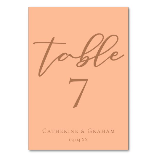 スウィートピーチミニマリストスクリプト夏結婚の テーブルナンバー (正面)