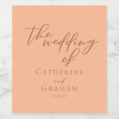 スウィートピーチミニマリストスクリプト夏結婚の ワインラベル (シングルラベル)