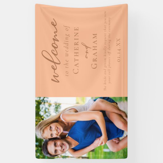 スウィートピーチ結婚のカップルの写真へようこそ 横断幕 (縦)